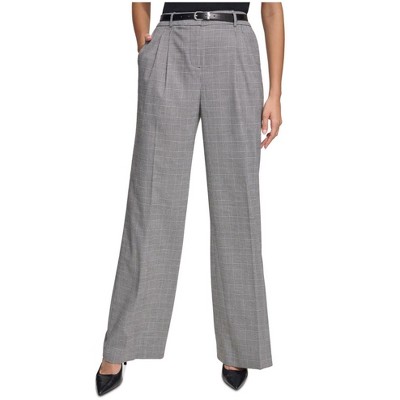 Calvin Klein Womens Plaid Straight Leg Belted Casual Trouser Pants