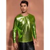 INSPIRE CHIC Men's Round Neck Long Sleeves Shining Disco Metallic T-Shirt - 2 of 4