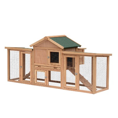 PawHut 80" Wooden Chicken Coop House, Backyard Hen Poultry Cage with Nesting Box, Double Run, Removable Tray and Asphalt Roof