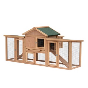 PawHut 80" Wooden Chicken Coop House, Backyard Hen Poultry Cage with Nesting Box, Double Run, Removable Tray and Asphalt Roof - 1 of 4