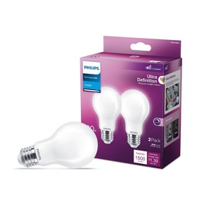 Philips UltraDef LED 100W Frosted Daylight A19 2P: Dimmable, 1500 Lumens, 5000K, 13.7-Year Life, E26 Base, 2-Pack - 1 of 4