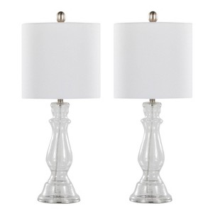 LumiSource (Set of 2) Bishop 24" Contemporary Glass Table Lamps Clear Seeded Glass Brushed Nickel and White Linen Shade from Grandview Gallery - 1 of 4