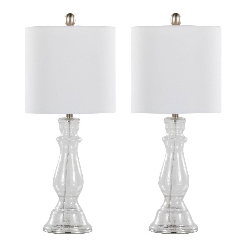 LumiSource (Set of 2) Bishop 24&#34; Contemporary Glass Table Lamps Clear Seeded Glass Brushed Nickel and White Linen Shade from Grandview Gallery, 1 of 7