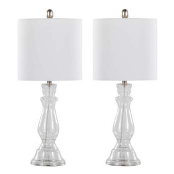 LumiSource (Set of 2) Bishop 24" Contemporary Glass Table Lamps Clear Seeded Glass Brushed Nickel and White Linen Shade from Grandview Gallery
