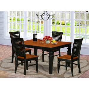 HomeStock 5 Pc set with a Rectangle Table and 4 Wood Seat Dinette Chairs in Black and Cherry - 1 of 3