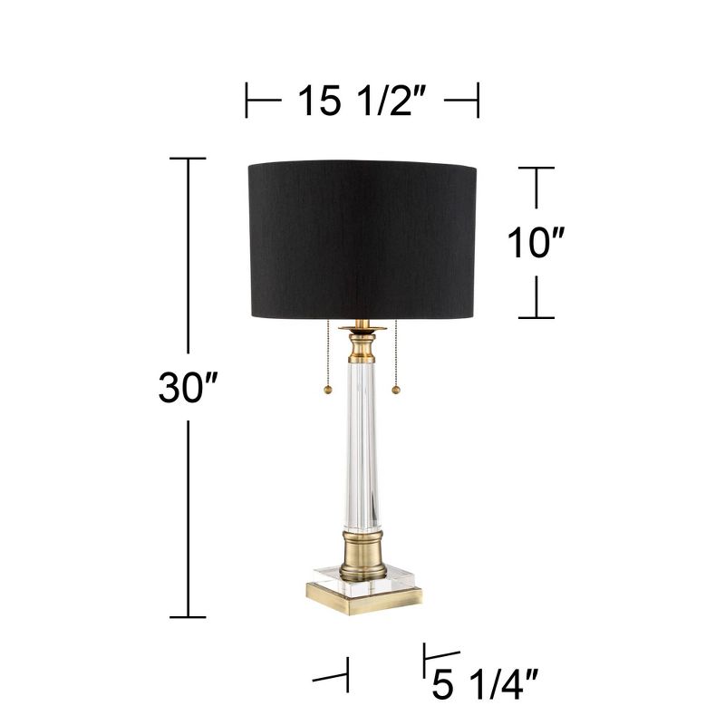 Vienna Full Spectrum Stephan Traditional Column Table Lamp 30" Tall Crystal Antique Brass with Table Top Dimmer Black Drum Shade for Bedroom Bedside, 4 of 9