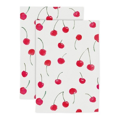 2pk Cotton Designer Cherries Kitchen Towels - MU Kitchen