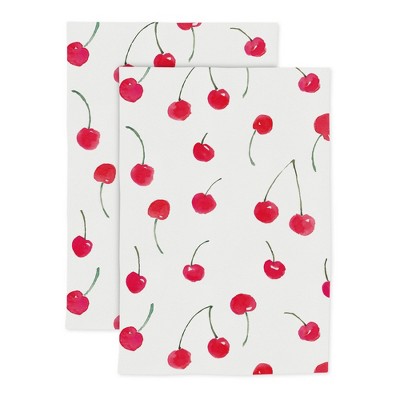 Round hand towels embroidered cherry, kitchen towels, red fruits