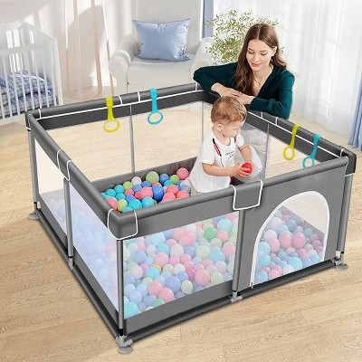 Image of GOTGELIF 36"x36" 4-Panel Baby Playpen Spacious & Secure Foldable Playard Gray