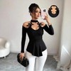 Coolmee Women's Cut Out Shoulder Tops Long Sleeve Slim Fit Casual Basic T Shirt Going Out Fall Outfits - 4 of 4