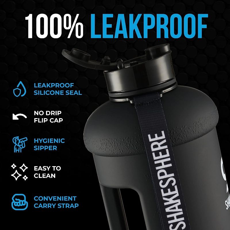 SHAKESPHERE Large Sports Water Bottle - BPA Free Hydration Jug, Black - Ideal for Sports, Camping, And Outdoor, 3 of 7