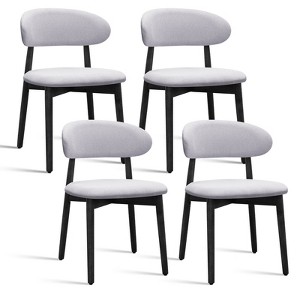 Set of 4 Mid-Century Cotton-Linen Upholstered Dining Chairs with Solid Wood Legs, Armless Accent Chairs for Kitchen or Living Room - 1 of 4