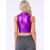 Allegra K Women's Metallic Mock Neck Zip-Up Shiny Holographic Crop Tank Top - 3 of 4