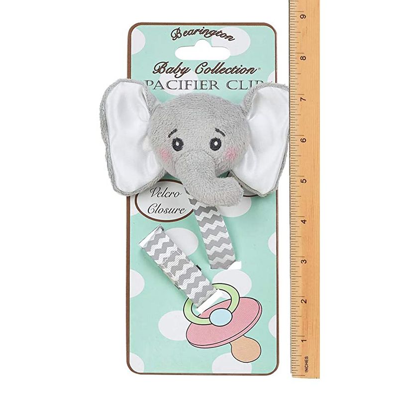 Bearington Baby Lil Spout Plush Gray Elephant Pacifier Holder with Satin Leash and Clip, 3 of 4