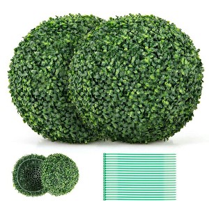 Resenkos 2-Pack 16-Inch Artificial Boxwood Ball Topiary, Outdoor Fake Plant Decor, Green - 1 of 4