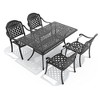 Hzzkey 5-Piece Rectangular Patio Dining Set, Cast Aluminum,Red Cushions,Umbrella Hole,Black - 2 of 4