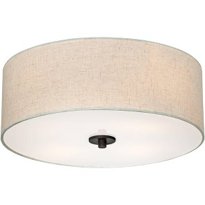 Regency Hill Sylvan Modern Ceiling Light Flush Mount Fixture 18" Wide Bronze 4-Light Oatmeal Fabric Drum Shade for Bedroom Kitchen Living Room Hallway - 1 of 4