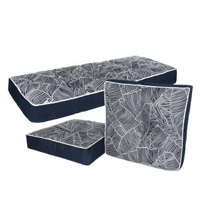 Home Fashions International 3pc O'Banana Leaves Outdoor Cushion Set Navy: Weather-Resistant Polyester, Zippered Closure - 1 of 3