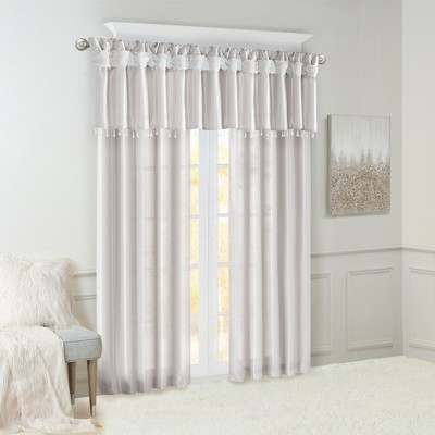 MAYEERTY 50x26" Lightweight Faux Silk Valance With Beads Silver