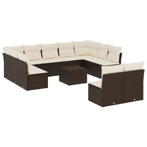 vidaXL 12 Piece Patio Sofa Set with Cushions Poly Rattan - Brown and Cream With Table - 1 of 4