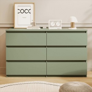 Resenkos Modern Mid Century 6 Drawer Wide Dressers Chests for Bedroom, Chest of Drawer Organizer Grey - 1 of 4