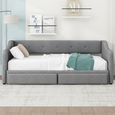 PDTEND Twin XL to King Size Upholstered Daybed with Two Drawers