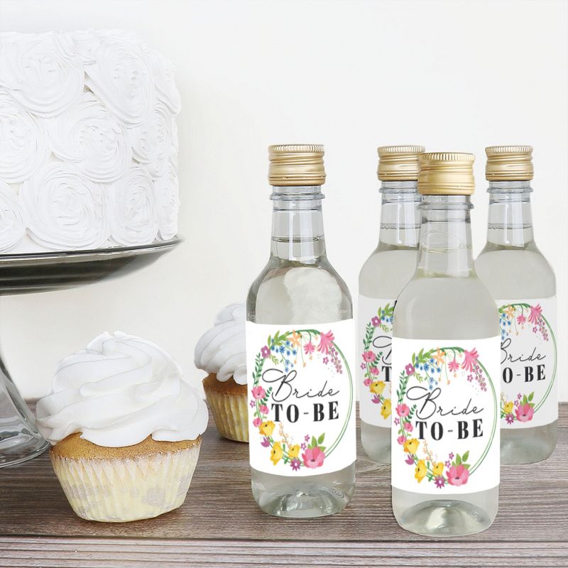 Big Dot of Happiness Wildflowers Bride - Mini Wine and Champagne Bottle Label Stickers - Boho Floral Bridal Shower and Wedding Party Gift - Set of 16, 3 of 8