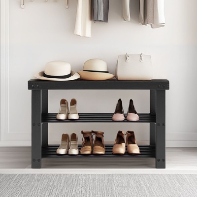 NicBex 27.5" Storage Bench 3-Tier Bamboo Shoe Rack Bench Compact Storage Organizer for Entryway