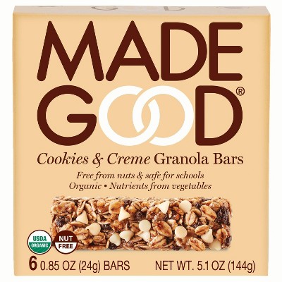 MadeGood Cookies & Creme Granola Bar - 5.1oz/6ct