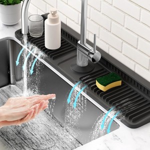 24'' Longer Kitchen Sink Faucet Mat - 7° Slope Self-Draining, Snap Lock Fit, Behind-Faucet Water Splash Guard - 1 of 4