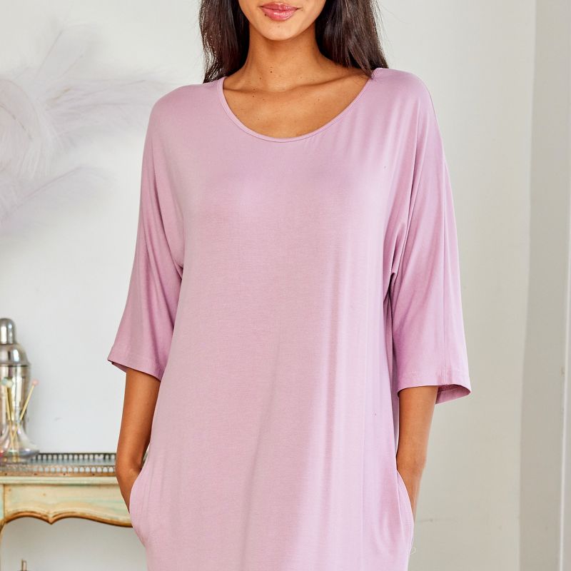 ADR Women's Soft Knit Caftan Nightgown, Loungewear Oversized Pajamas Long Sleep Dress with Pockets, 6 of 8