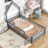 CAVINAS Twin Size Wood Montessori Bed,Modern Floor Bed with House-Shaped Headboard and Safety Guardrails,Toddler Bed for Bedroom - 2 of 4