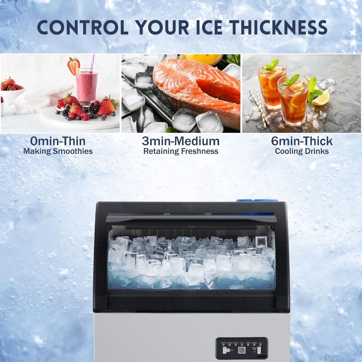 Commercial Ice Maker Machine – 100Lbs/24H, Under Counter Stainless Steel, 33Lbs Storage Bin, Dual Water Supply for Home, Restaurant, Coffee Bar - thumbnail 6