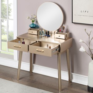Vanity Desk Contemporary with Round Mirror and 2 Drawers for Bedroom 32.68in Wide-3irtyhousy - 1 of 4