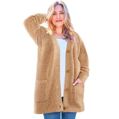 Woman Within Plus Size Button-Front Shaker Cardigan