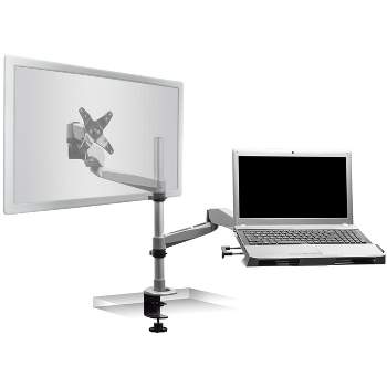 Mount-It! Full Motion Single Monitor Mount with Vented Laptop Tray, Compatible with Screens Up to 27" and Laptops and Tablets From 7" - 17"
