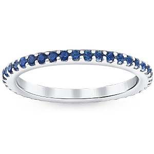 Pompeii3 3/4Ct Blue Sapphire Stackable Ring Wedding Band 10k White Gold - 1 of 4