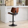 Walnut Bentwood Bar Stools Mid Century Modern Adjustable Counter Height Black Leather Upholstered 360°Swivel Bar Chairs - 2 of 4