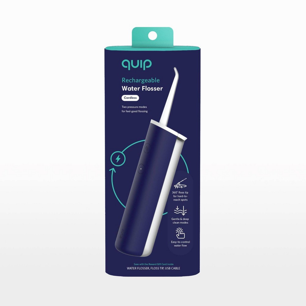 quip Rechargeable Cordless Water Flosser - Plastic | 2 Modes + 360&ordm; Tip - Midnight Blue