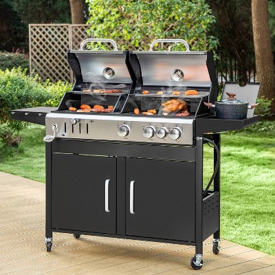 Captiva Designs 4 Burner Charcoal & Gas Grill Combo: Side Burner, 37000 BTU, E02GR019