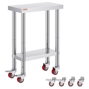 VEVOR Stainless Steel Work Table 12 x 24 x 33 Inch, 700 LBS Load Capacity with 4 Wheels, 3 Adjustable Height Levels, Silver - 1 of 4