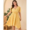 Garvee Women Plus Size Wrap V Neck Midi Dress Short Sleeves High Waist Irregular Hem Summer Casual Dress - 2 of 4