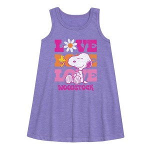 Girls' - Peanuts - Love Woodstock Graphic Sleeveless Aline Dress - 1 of 4