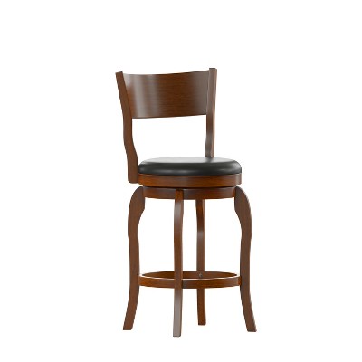 Merrick Lane 24" Classic Wooden Open Back Swivel Counter Height Pub Stool with Upholstered Padded Seat and Integrated Footrest