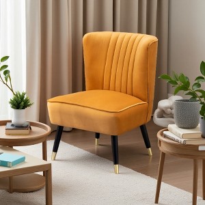 Velvet Contemporary Accent Chair with Thick Foam Cushion and Rubberwood Legs - 1 of 4