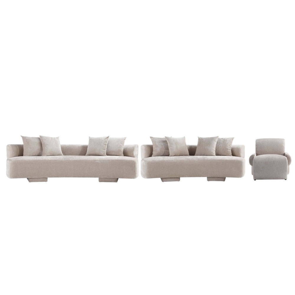 Manhattan Comfort 3pc Verandah Chenille Upholstered Sofa and Accent Chair Set Beige
