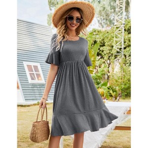 Coolmee Women Casual Ruffle Hem Round Neck Short Sleeve Tiered Flowy Midi Dress With Pockets - 1 of 4
