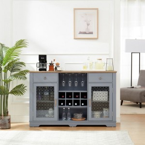 Modern Farmhouse Buffet Cabinet, Sideboard with 2 Drawers and Elegant Glass Door Cabinets, Wine and Glass Rack, Coffee Bar for Kitchen - 1 of 4