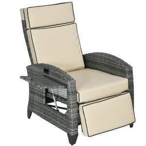 Outdoor Recliner Chair with Cushions, Reclining Patio Lounge Chair with Adjustable Footrest, Armrests, Tray Table - 1 of 4