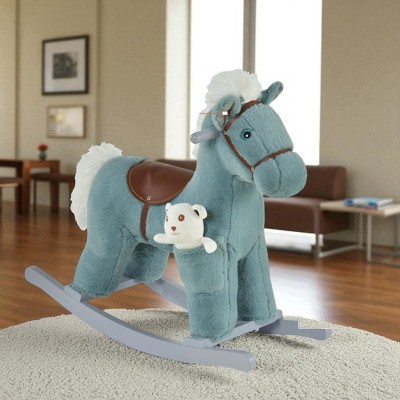 Mshliw Kids Plush Rocking Horse Ride-On Toy with Bear Plush, Sounds, Wooden Base & Soft Seat for Toddlers Ages 3+ Indoor Use, Halloween gift